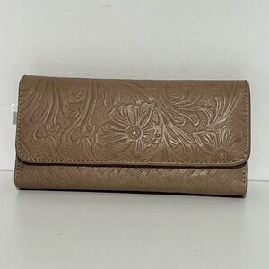Women's Embossed Floral Wallet Clutch in Taupe